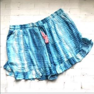 Tie Dye Ruffle Hem Shorts with Pink Tassel SZ XL
